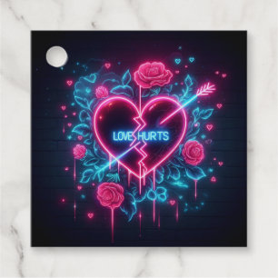 Valentine's Day Love Hurts Neon Heart Favour Tags