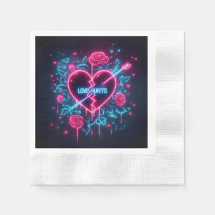 Valentine's Day Love Hurts Neon Heart Napkin