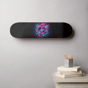 Valentine's Day Love Hurts Neon Heart Skateboard