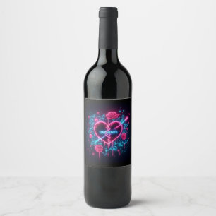 Valentine's Day Love Hurts Neon Heart Wine Label