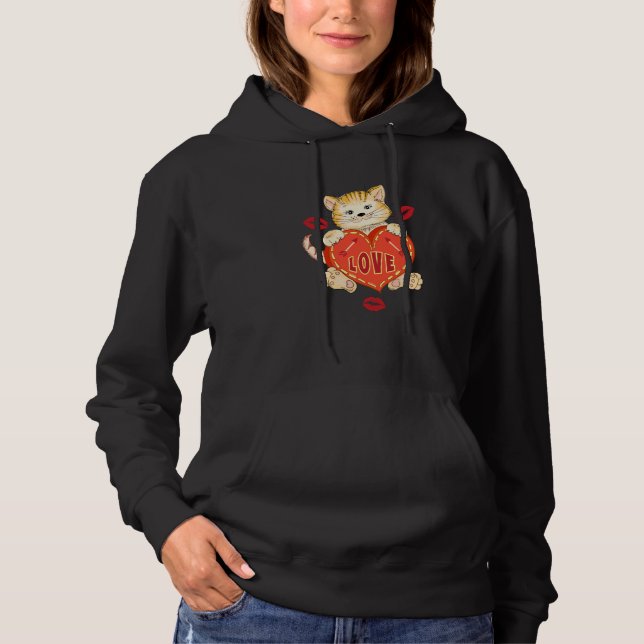 Valentines Day Love Kitten holds Heart Hoodie (Front)