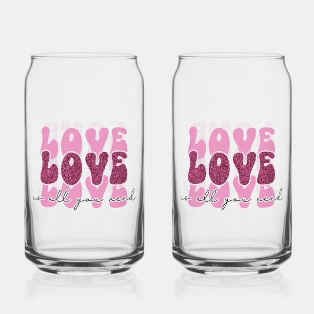 Valentine's Day "Love Love Love" Can Glass (Front)