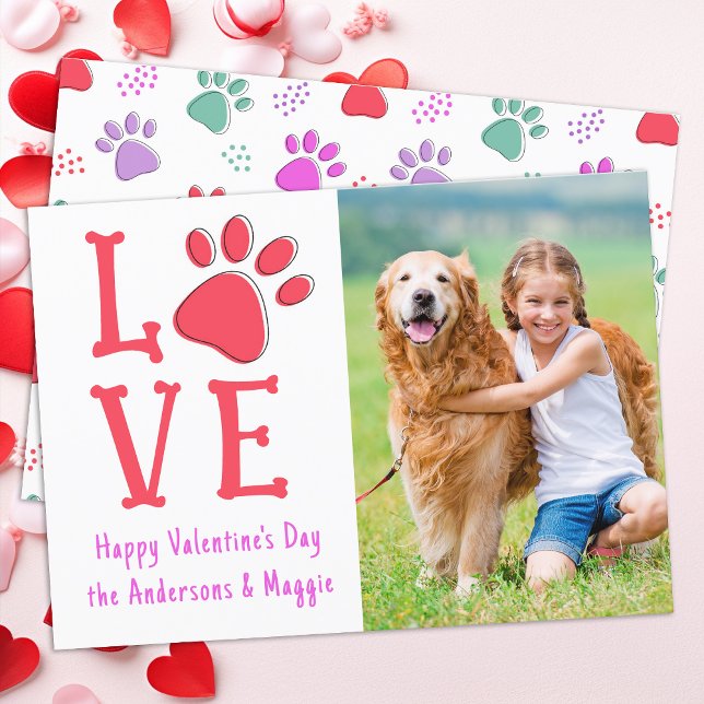 Valentines Day LOVE Paw Print Modern Dog Pet Photo Holiday Card (Creator Uploaded)