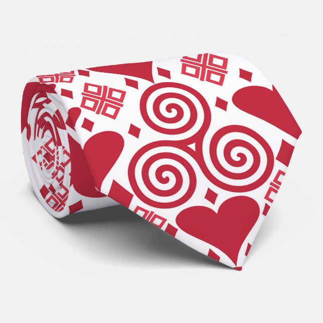 Valentine's Day Love Pink, Red and White Pattern Tie (Rolled)