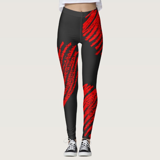 Valentines Day, Love, Red Heart, Dance, Exercise Leggings (Front)