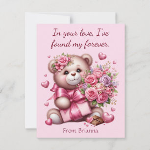 Valentines Day Love Rose Bear Holiday Card