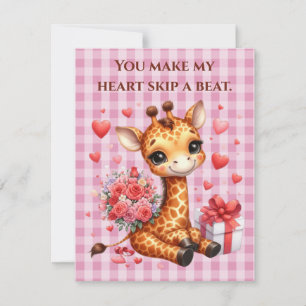 Valentines Day Love Rose Bouquet Giraffe Holiday Card