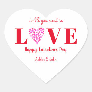 Valentines Day Love Script Red White  Heart Sticker