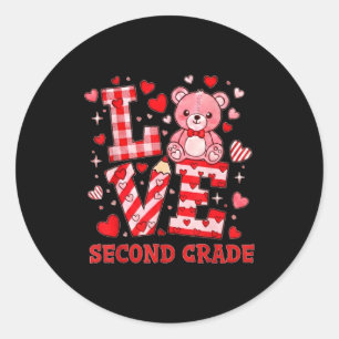 Valentine's Day Love Second Grade Teacher  Classic Round Sticker