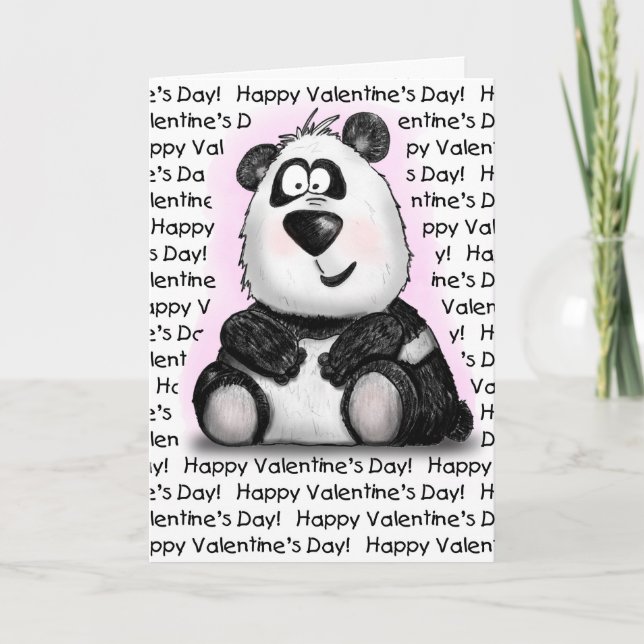Valentine's Day Love you Bear-y Much Cartoon Panda Holiday Card (Front)
