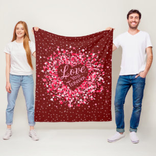 Valentines Day Love You Forever Pink Hearts Fleec Fleece Blanket