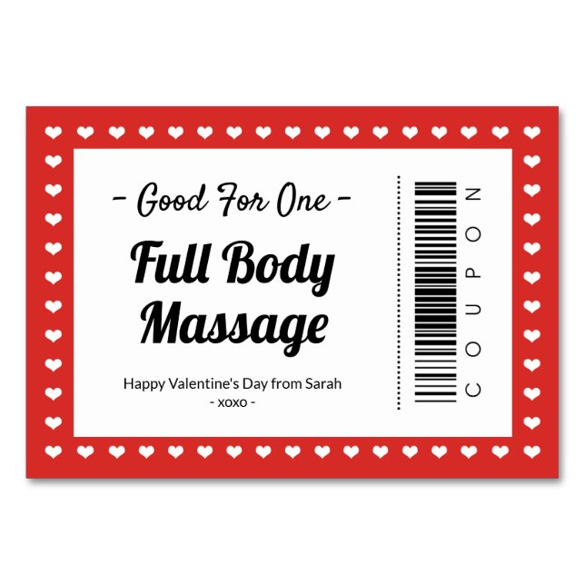 Valentine's Day Massage Love Coupon Couple Gift Table Number (Front)