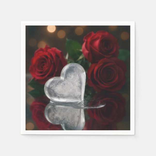 Valentine's Day Melting Ice Heat With Red Roses Napkin (Front)