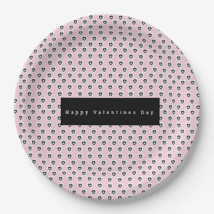 Valentines Day Mini Hearts Pattern Pink Black Paper Plate