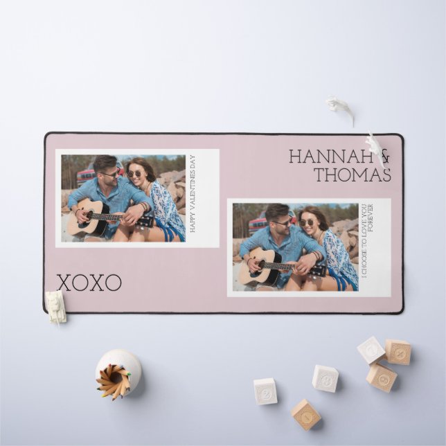 Valentines Day Minimal Two Photo Collage Desk Mat (Kids Table)