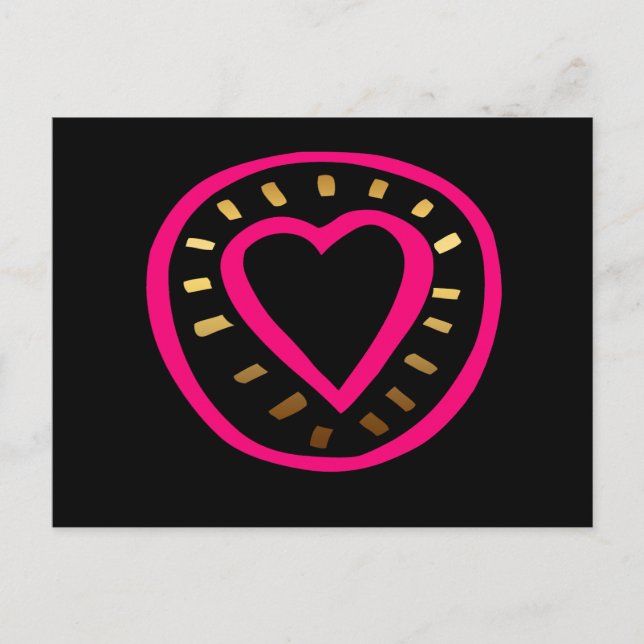 Valentine's Day Modern Pink Heart Black 2 Postcard (Front)