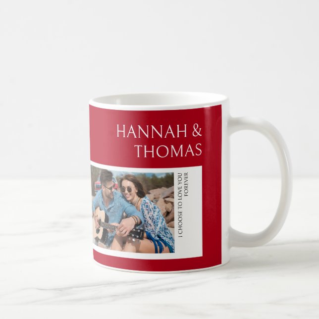 Valentines Day Modern Red Two Photo Collage Coffee Mug (Right)