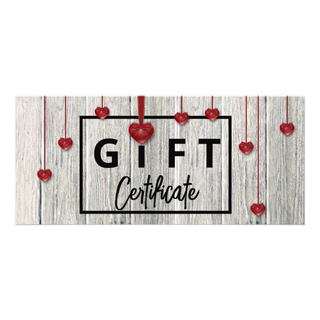 Valentines Day Modern Rustic Wood Hearts Gift Card (Front)