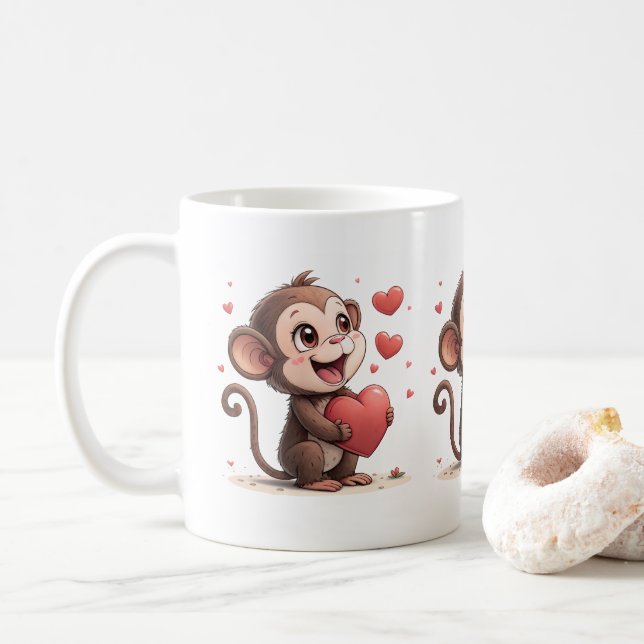 Valentine's Day Monkey Red Hearts Mugs (With Donut)