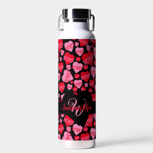 Valentine's Day Monogram Pink Heart XOXO Black Water Bottle