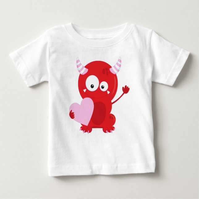 Valentine's Day Monster, Cute Monster, Hearts Baby T-Shirt (Front)