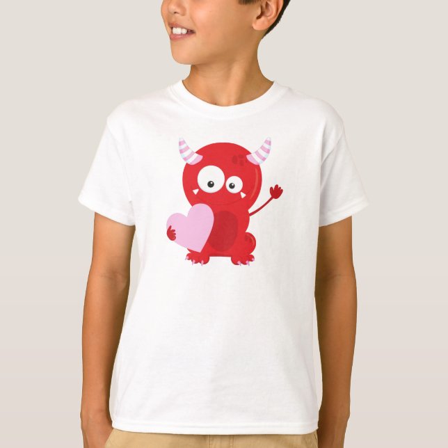 Valentine's Day Monster, Cute Monster, Hearts T-Shirt (Front)