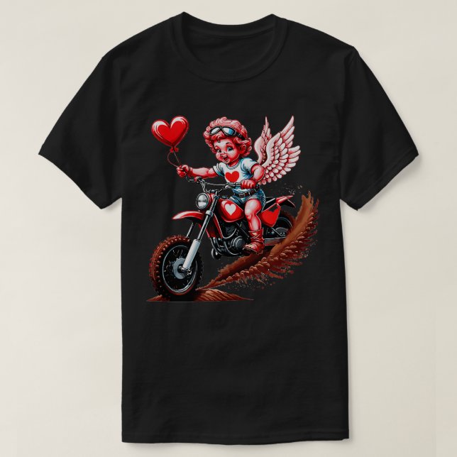 Valentines Day Motocross Lovers Funny Cupid Bike R T-Shirt (Design Front)