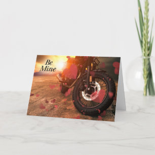 Valentine's Day Motorcycle and Red Heart Overlay Holiday Card