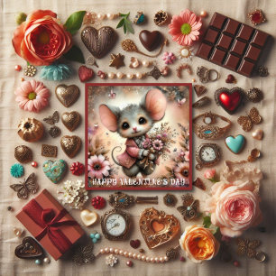 Valentine's Day Mouse Flower Bouquet Christian  Holiday Card