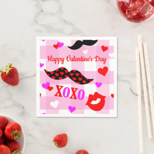 Valentine's Day Moustaches Love and Kisses Paper Napkin