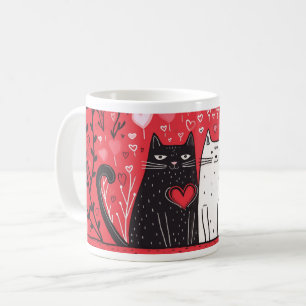 Valentine's Day Mug - Black and White Cats