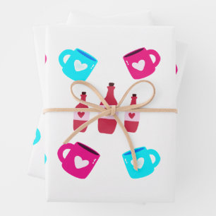 Valentine's Day Mugs and Bottles Wrapping Paper Sheet