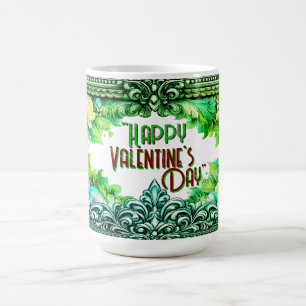 Valentine's Day Mugs Green Floral Design