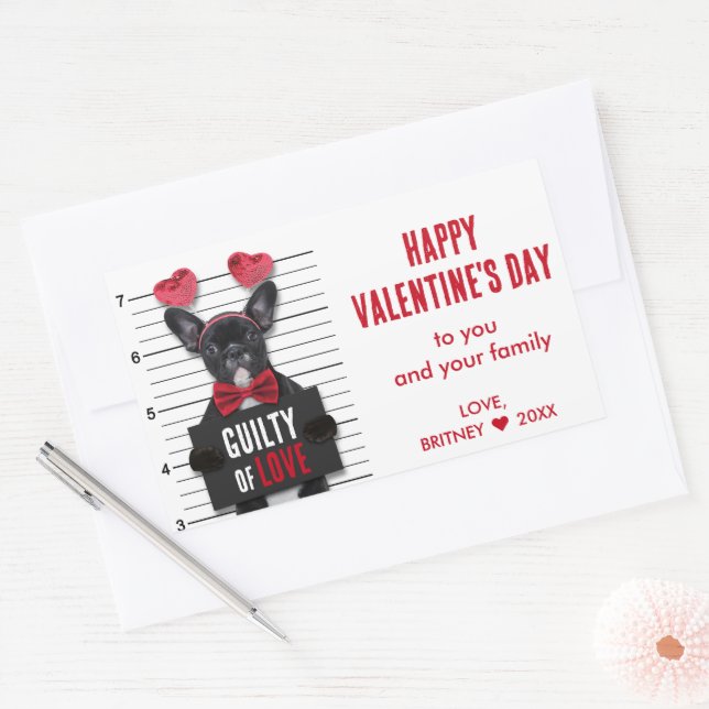 Valentine's Day Mugshot Guilty Love Dog Funny Rectangular Sticker (Envelope)