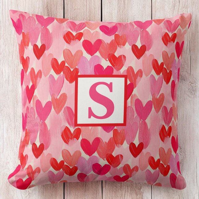 Valentines Day Multi Hearts Pattern Love Monogram Cushion (Creator Uploaded)