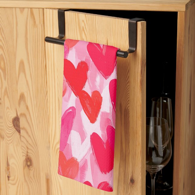 Valentines Day Multi Hearts Pattern Love Pink Tea Towel (Thirds Fold)