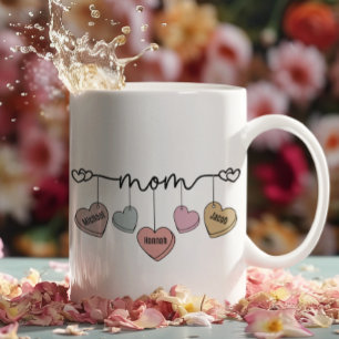 Valentines Day Mum Kids Names Candy Hearts Coffee Mug