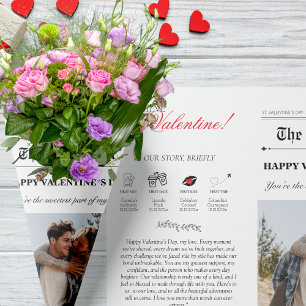 Valentines Day Newspaper Flower Bouquet Red Heart Wrapping Paper Sheet