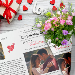 Valentine's Day Newspaper Our Love Story Flower Wrapping Paper