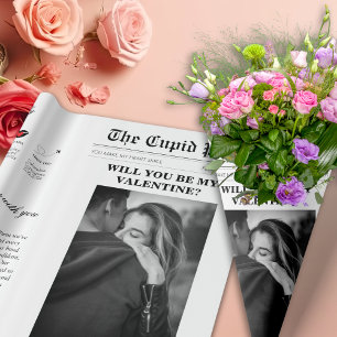 Valentines Day Newspaper Our Love Story Time Line Wrapping Paper