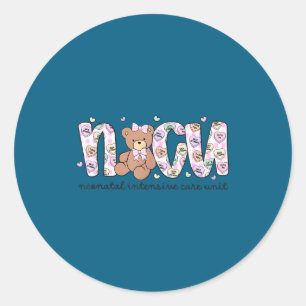 Valentines day nicu nurse cute bear neonatal icu classic round sticker
