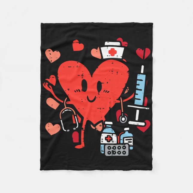 Valentines Day Nurse Heart Funny Nursing Scrub Top Fleece Blanket (Front)