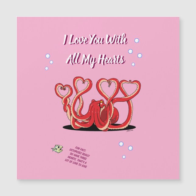 Valentine's Day Octopus Hearts Magnetic Card (Front)