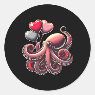 Valentines Day Octopus With Heart Bylloons Octopus Classic Round Sticker