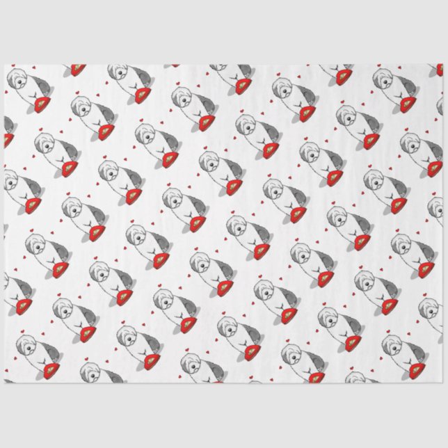 Valentine's Day Old English Sheepdog Grey 1 Cute Tissue Paper (Front)