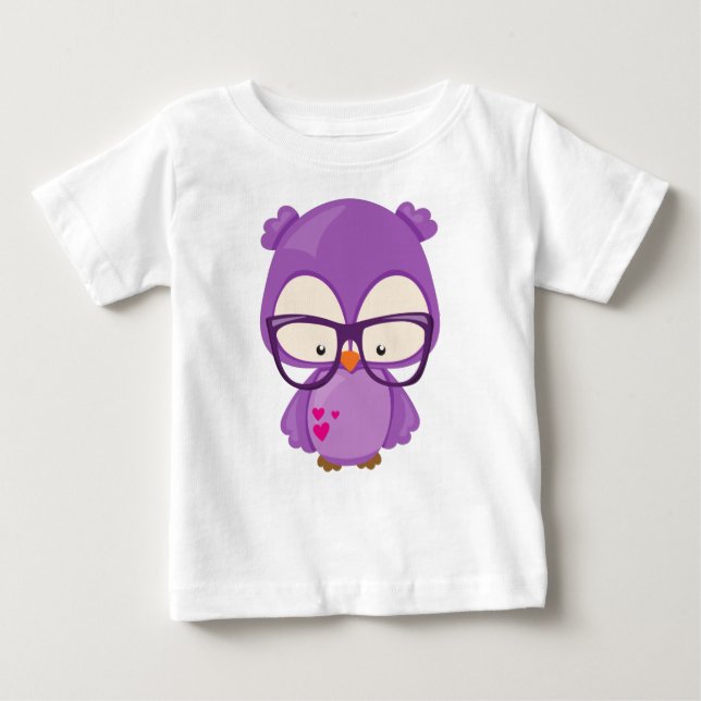 Valentine's Day Owl, Purple Owl, Glasses, Hearts Baby T-Shirt (Front)