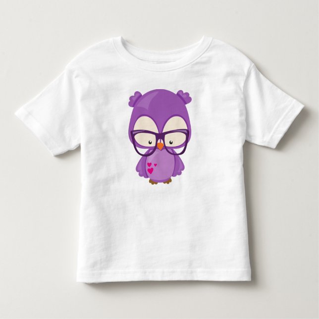 Valentine's Day Owl, Purple Owl, Glasses, Hearts Toddler T-Shirt (Front)