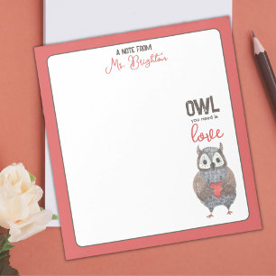 Valentine's Day Owl Teacher Gift Notepad