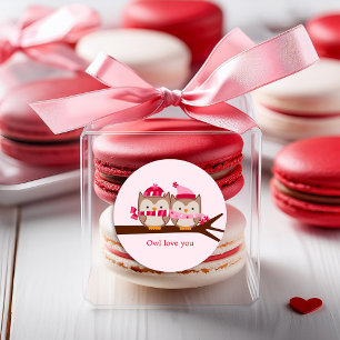 Valentines Day Owls Classic Round Sticker