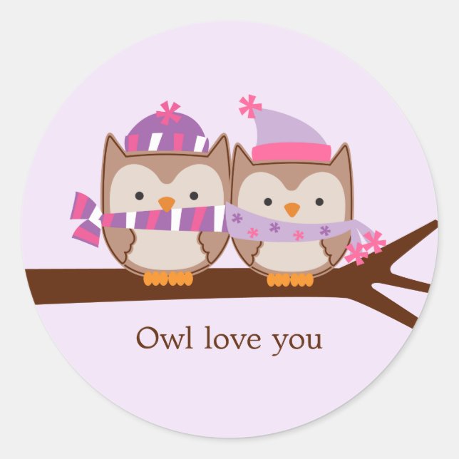 Valentines Day Owls Classic Round Sticker (Front)